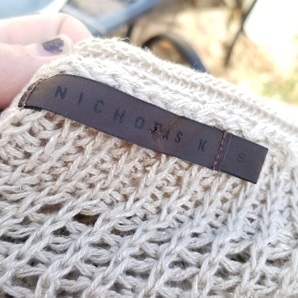 Nicholas K beige and gold linen open knit tunic sweater with scarf small - Picture 4 of 7